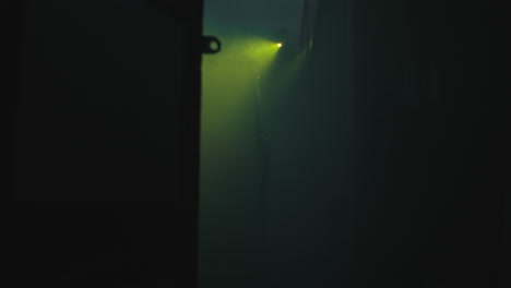 dark foggy interior corridor at night
