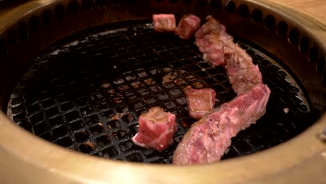 raw beef grill on charcoal stove at the restaurant