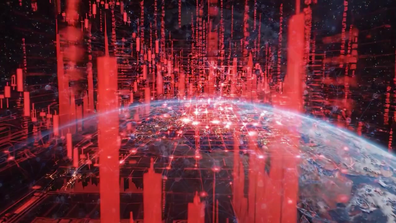 A Breathtaking Journey Through Space: Exploring Earth Surrounded by Data Visualizations and Vibrant Red Indicators from a Thrilling Technological Perspective