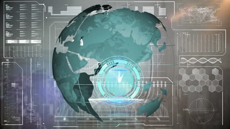 animation of clock over globe and data processing on screen