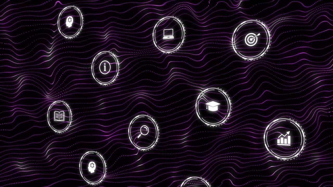 Animation of network of digital icons over black background