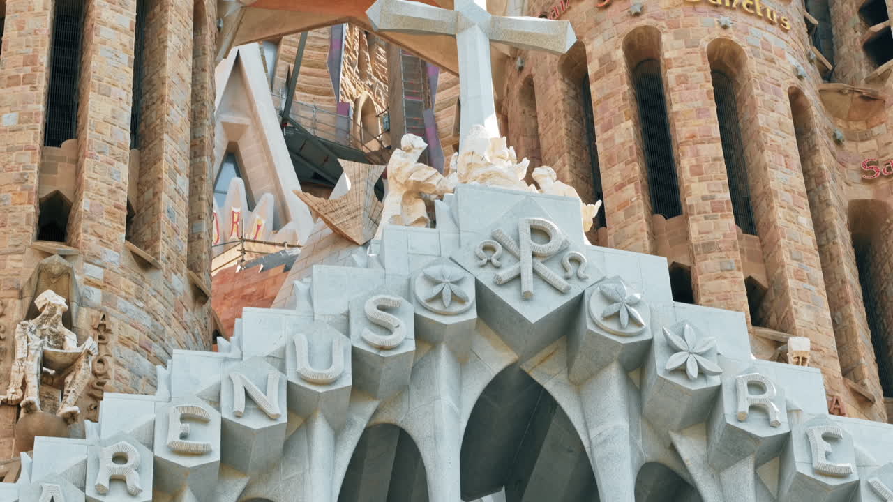 The Sagrada Familia and construction works in Barcelona, Spain. Close view