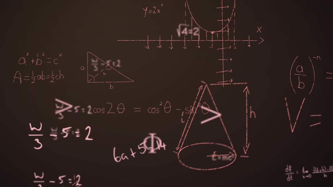 Animation of mathematical equations over black background