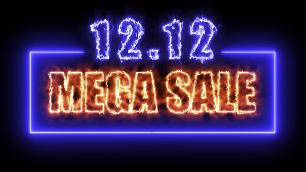 흑색 배경의 다채로운 네온 표지판을 사용하여 프로모션 비디오를 홍보합니다.