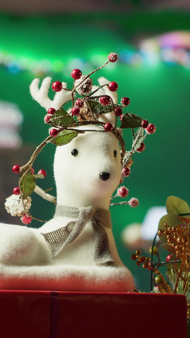 Cute White Reindeer Christmas Decoration with Berries and Scarf