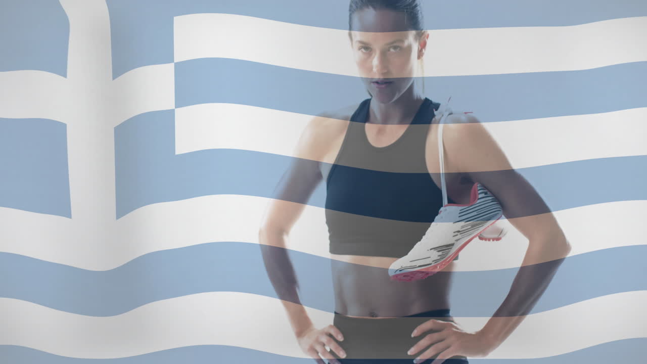 그리스의 발이 카우카스 여성 운동선수 위에 있는 애니메이션