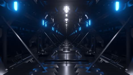 corredor futurista de la nave espacial con iluminación azul