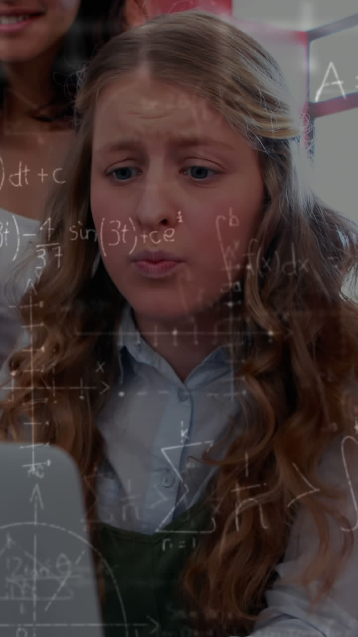 анимация математических уравнений над школьниками, использующими ноутбук в классе