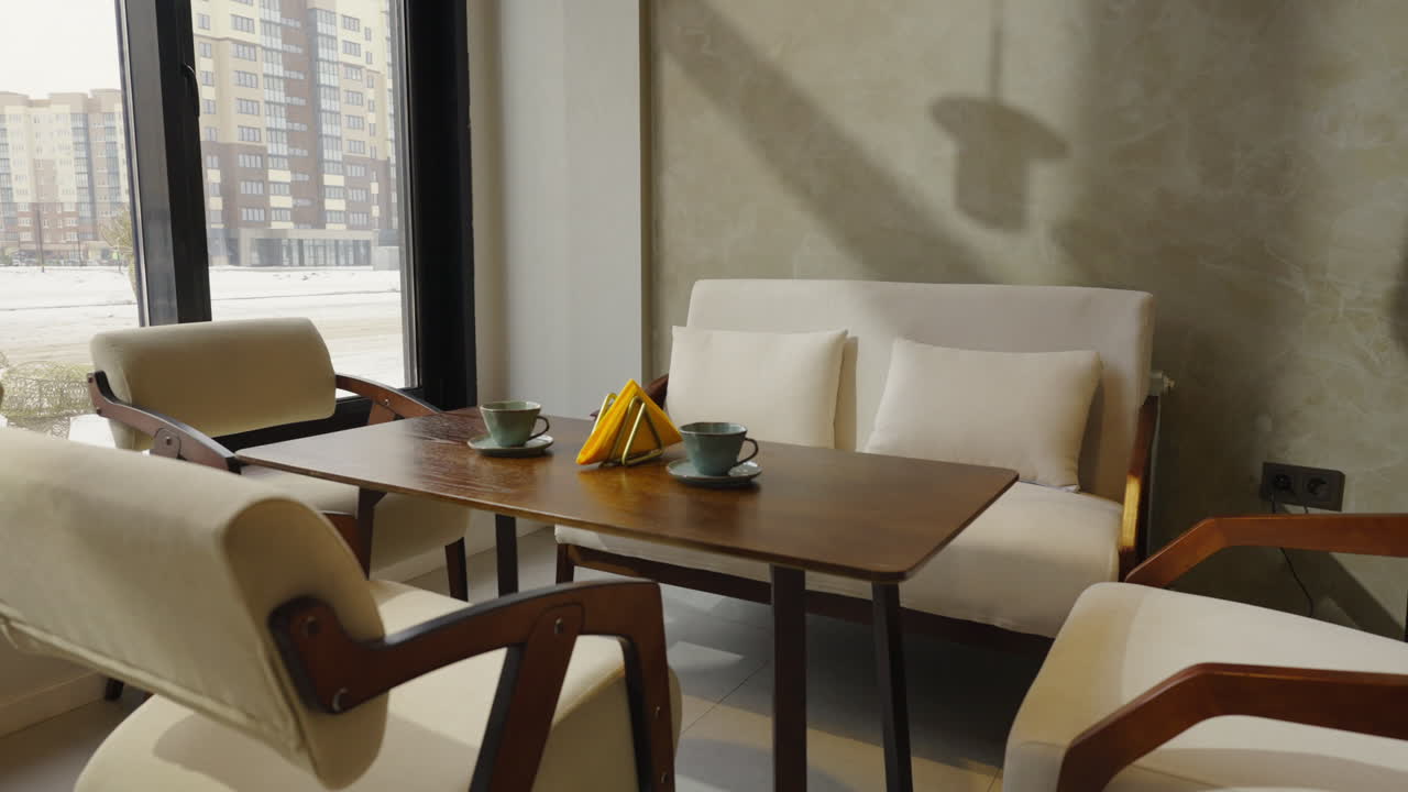 Cozy Cafe Interior with City View