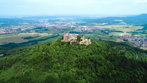 Hohenzollern-Castle,-Germany.-Aerial-FPV-drone-flights.