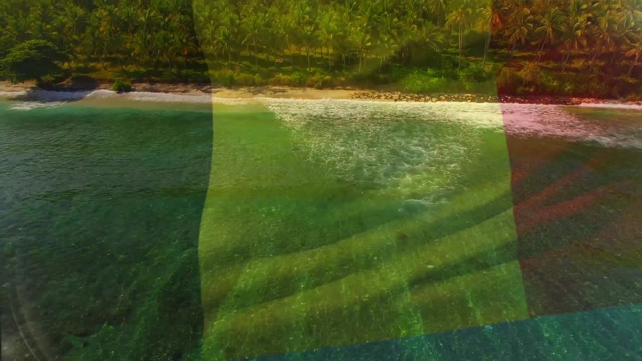 animación de la bandera de bélgica ondeando sobre el paisaje de la playa