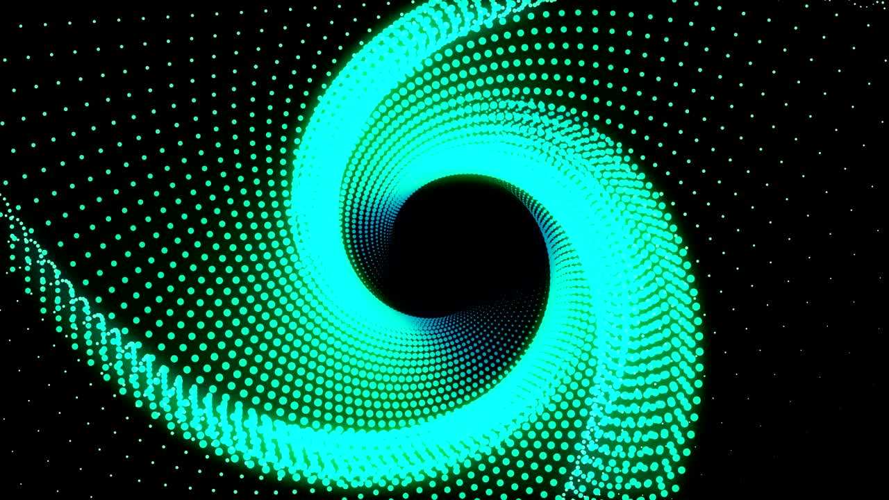 ilustración 3d, puntos verdes alineados en líneas se puso juntos hasta que era un tubo triángulo y se tuerce hasta que es el mismo círculo.