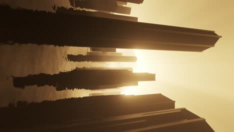 surreal 3d looping cityscape on water eclipsed in hazy fog vertical video background