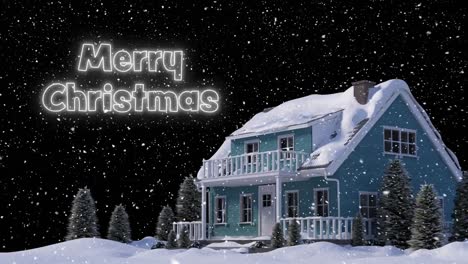 Animation-of-happy-christmas-text-over-snow-falling-and-winter-landscape