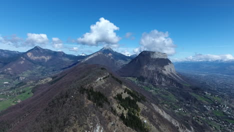 chartreuse mountain from a drone view, aerial sunny day grenoble town