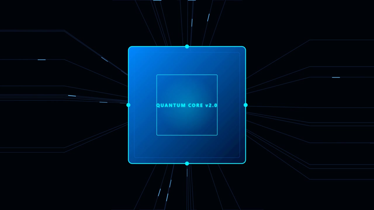 Digital Quantum Core Processor Animation with Glowing Data Lines