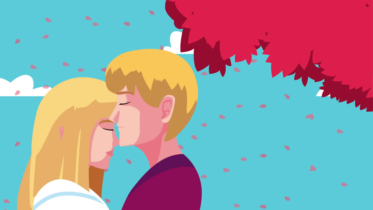 행복한 발렌타인 데이 카드와 금발 연인 커플