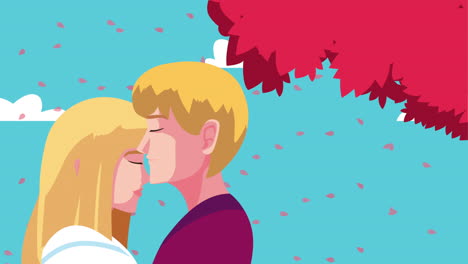 feliz tarjeta de día de san valentín con una pareja de amantes rubios