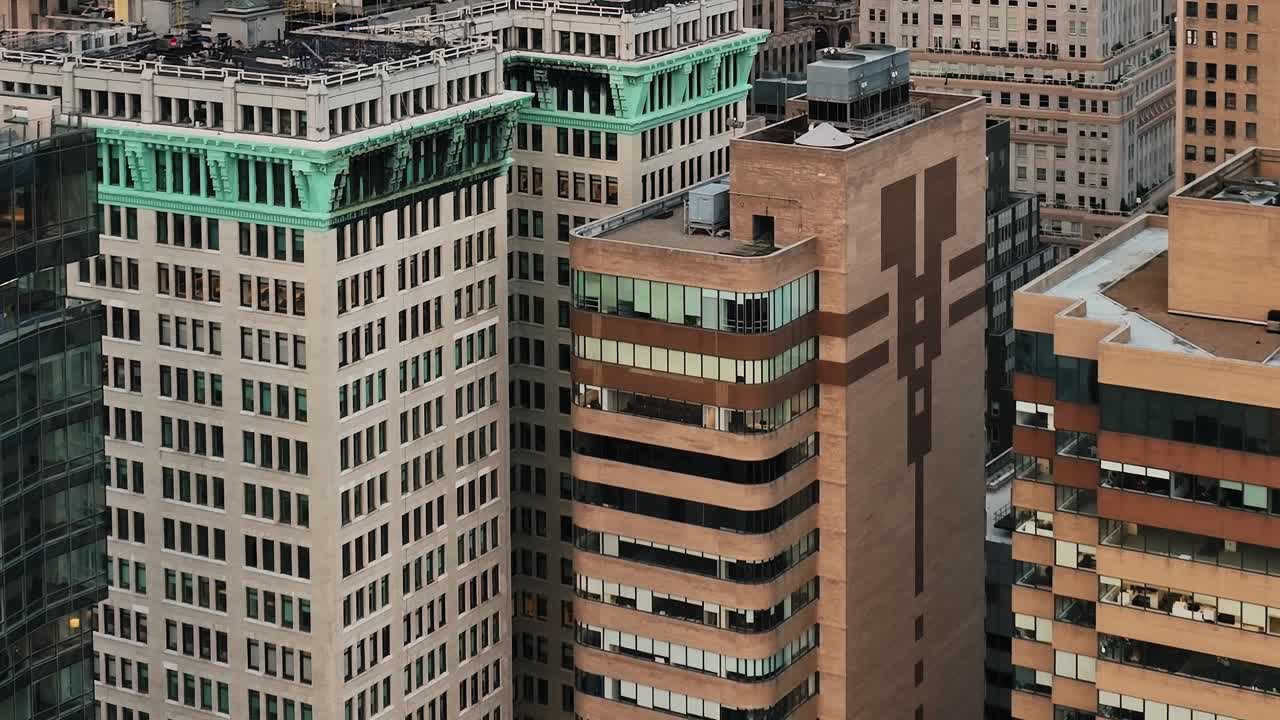 Vibrant drone view of downtown New York buildings capturing urban life
