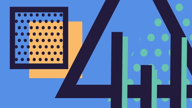 Digital animation of colorful abstract shapes moving against blue background