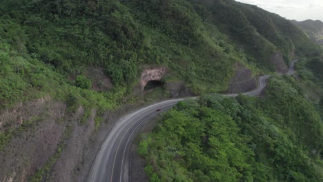 Aerial-Of-Boulevard-Del-Atlántico-Road-In-Las-Terrenas,-Dominican-Republic