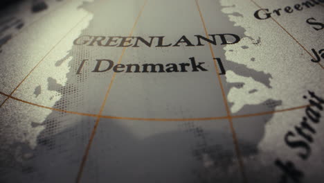 close-up of greenland and denmark on a world globe