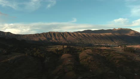 4k aerial drone footage over the northern hills and mountains of cusco in peru at sunset