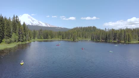 aerial footage above mountain lake