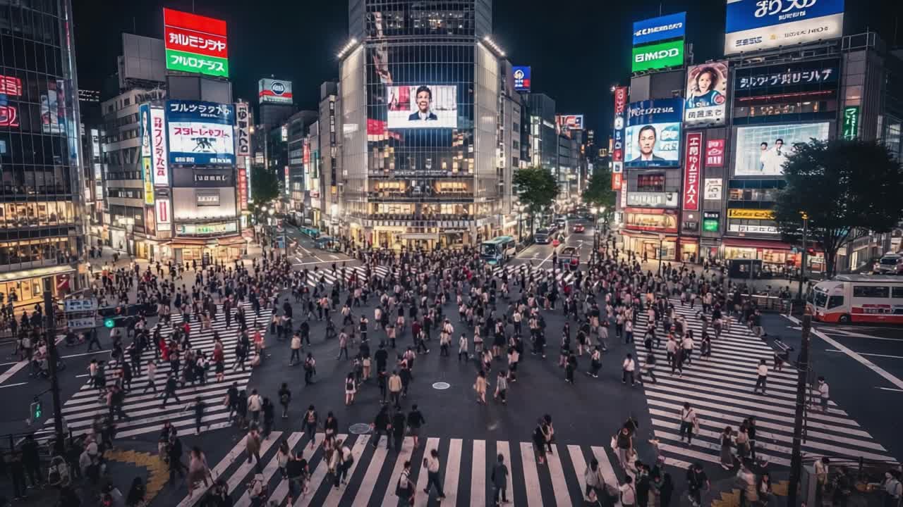 Shibuya Crossing in Tokyo at Night