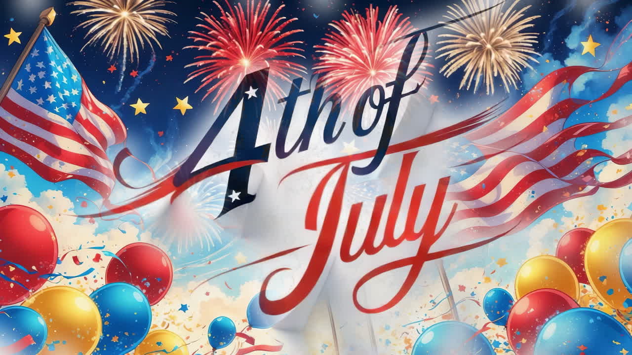 Vibrant 4th of July Celebration with Fireworks and American Flag