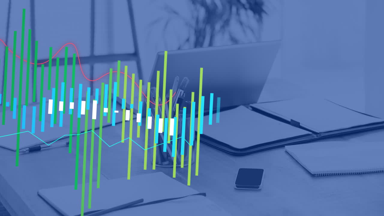 animazione dell'elaborazione dei dati statistici contro la scrivania