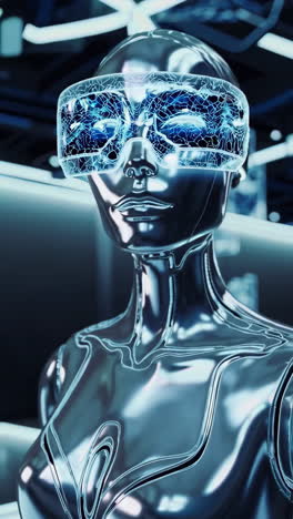 futuristic robot with virtual reality neural interface