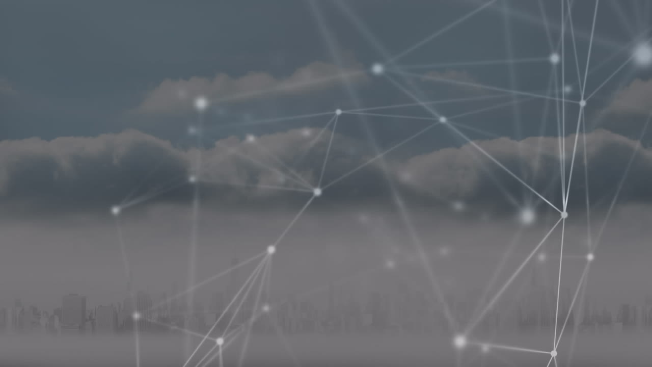Animation of network of connections over cityscape