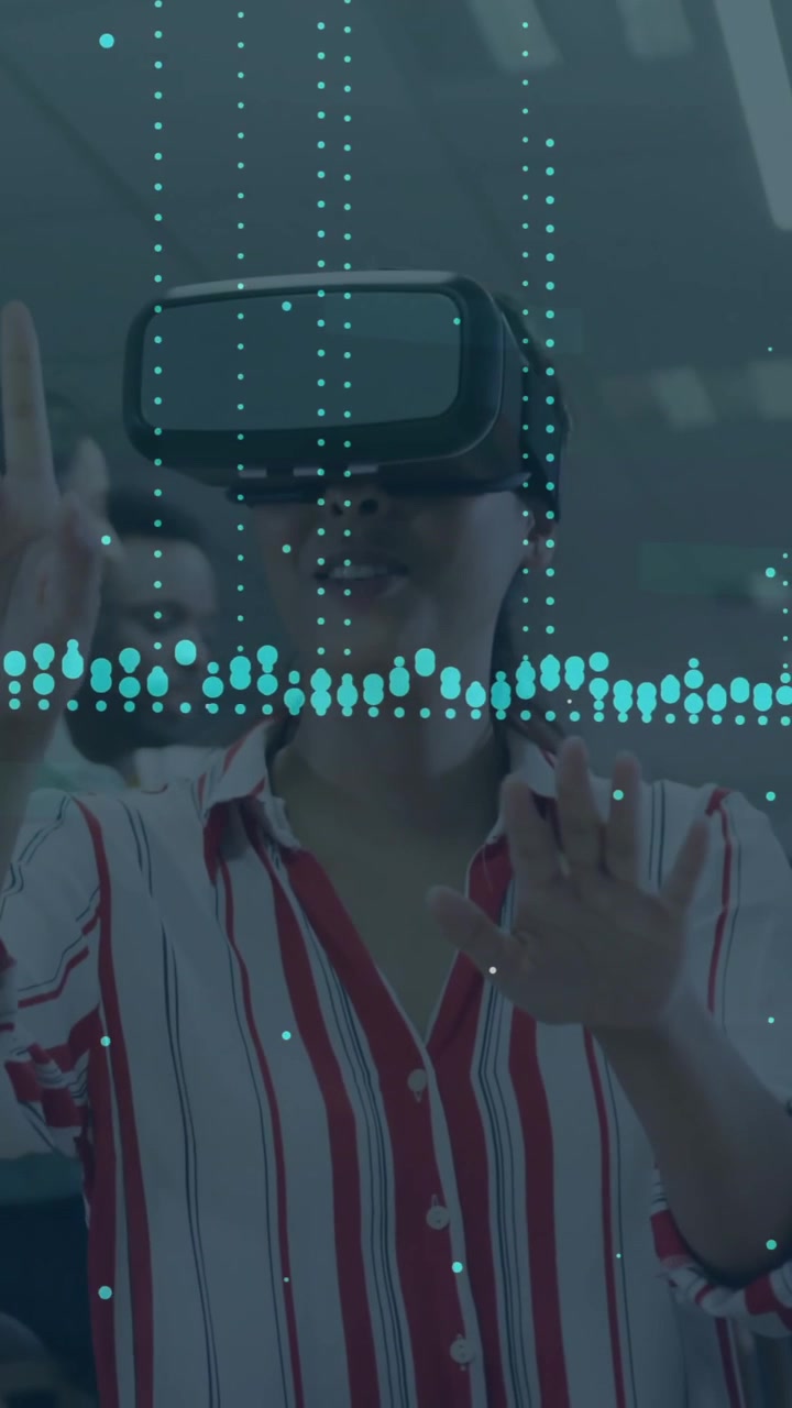In school, colleagues collaborating using animation for virtual reality data visualization