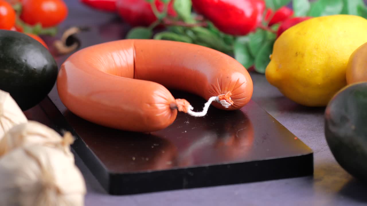 Saucisse Sucuk crue avec des légumes et des fruits frais