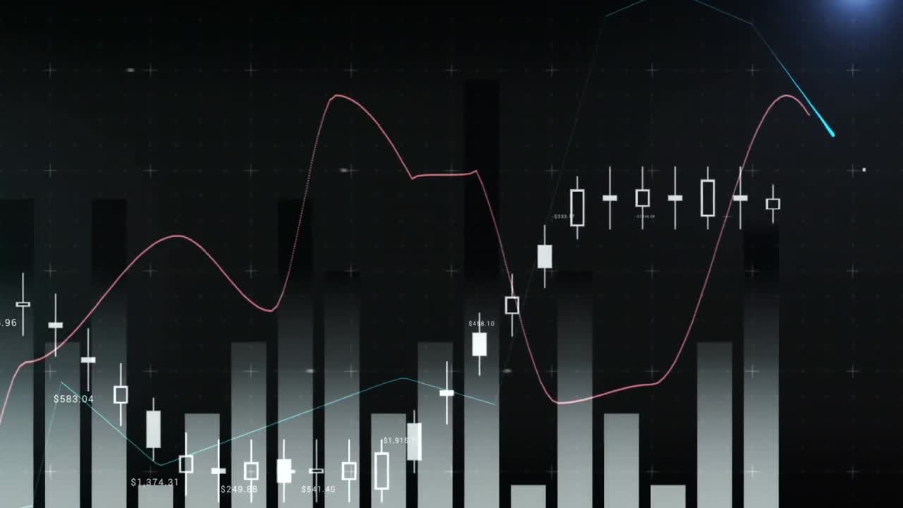 Animation of statistical data processing and blue light spot against black background