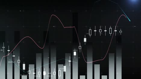 Animación-Del-Procesamiento-De-Datos-Estadísticos-Y-Punto-De-Luz-Azul-Sobre-Fondo-Negro