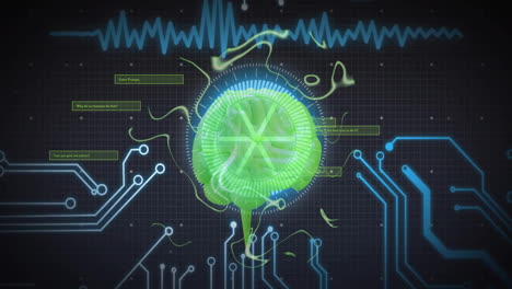 animación del cerebro humano, procesamiento de datos y estadísticas en todo el mundo