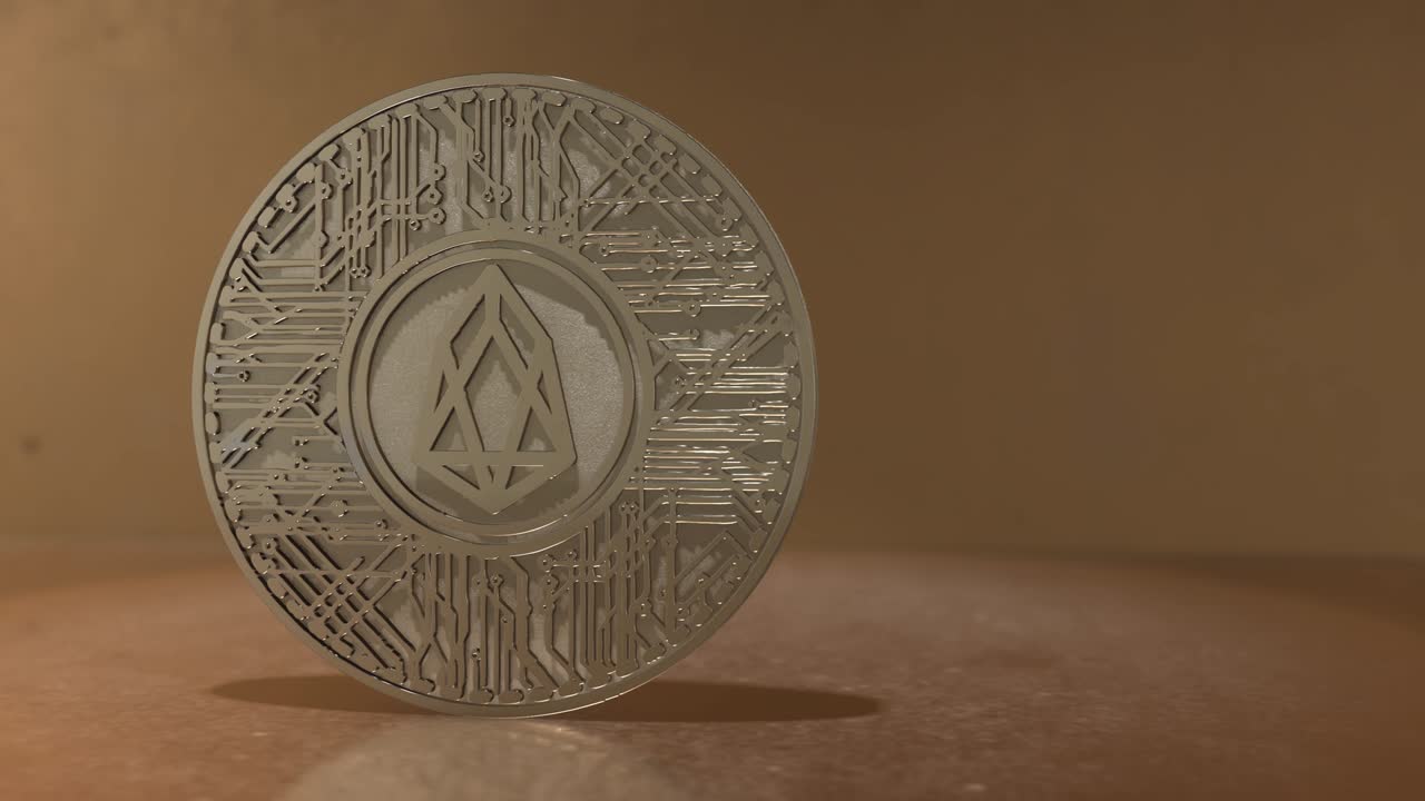 eos moneda (eos) criptomoneda de cadena de bloques altcoin renderizado en 3d