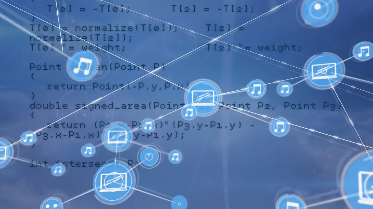 animación de la red de conexiones con personas iconos sobre el procesamiento de datos en fondo azul