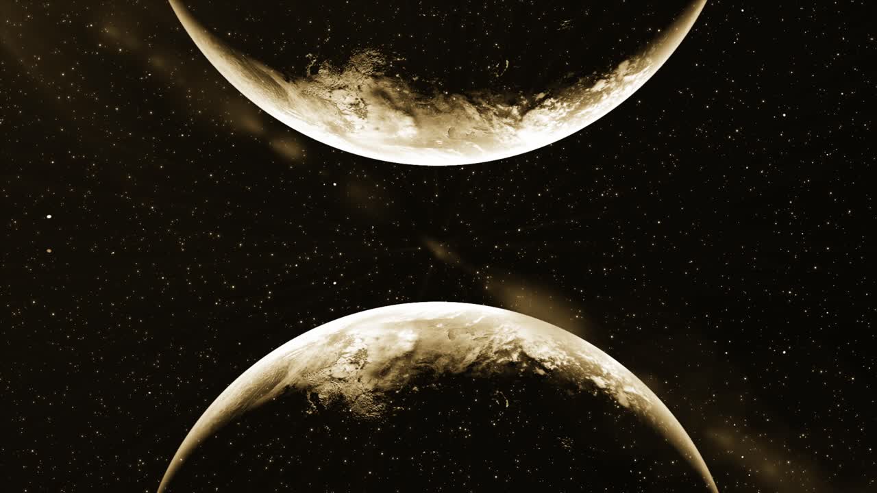 우주에 있는 두 개의 행성, 별이 가득한 배경으로