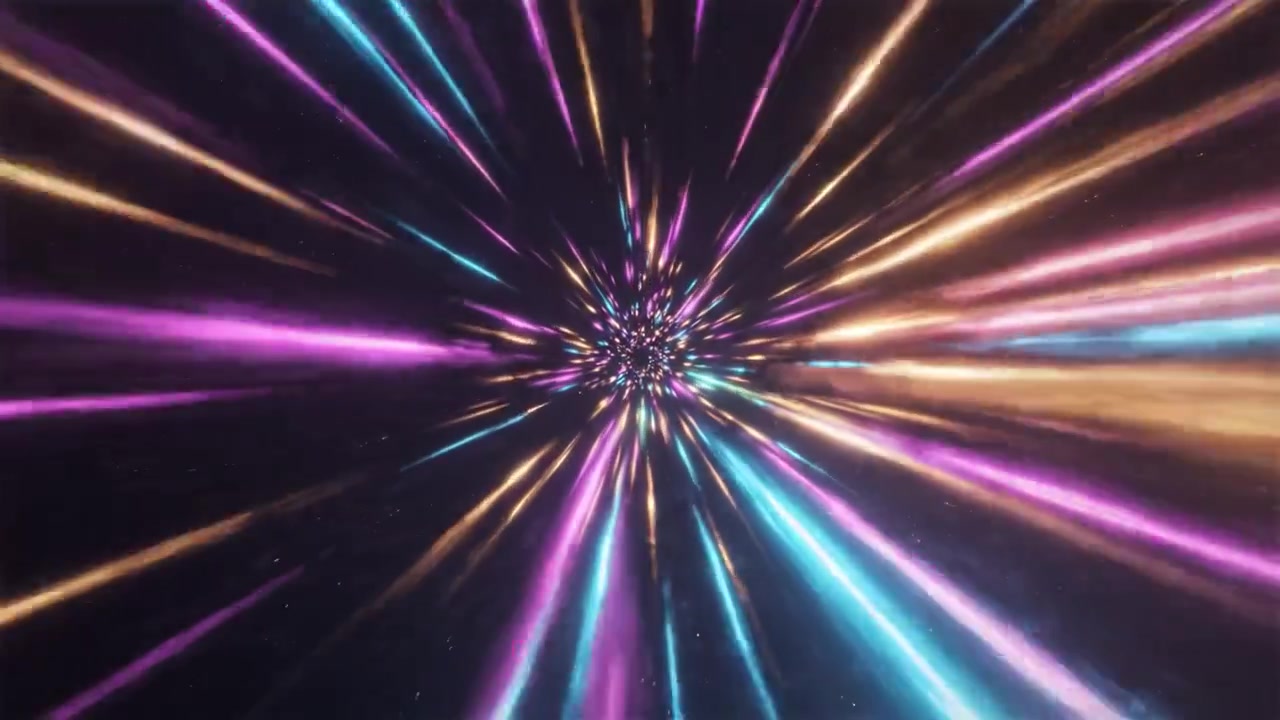 Un viaggio ipnotizzante attraverso raggi di luce vibranti e colori vorticosi in un tunnel cosmico, che illustra la bellezza accattivante dei fenomeni spazio-temporali.