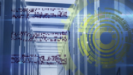 animación del procesamiento de datos y el escaneo de alcance sobre la sala de servidores