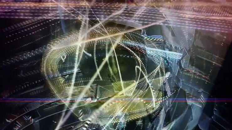 Abstract Digital Human Head Formed by Glowing Data Particles