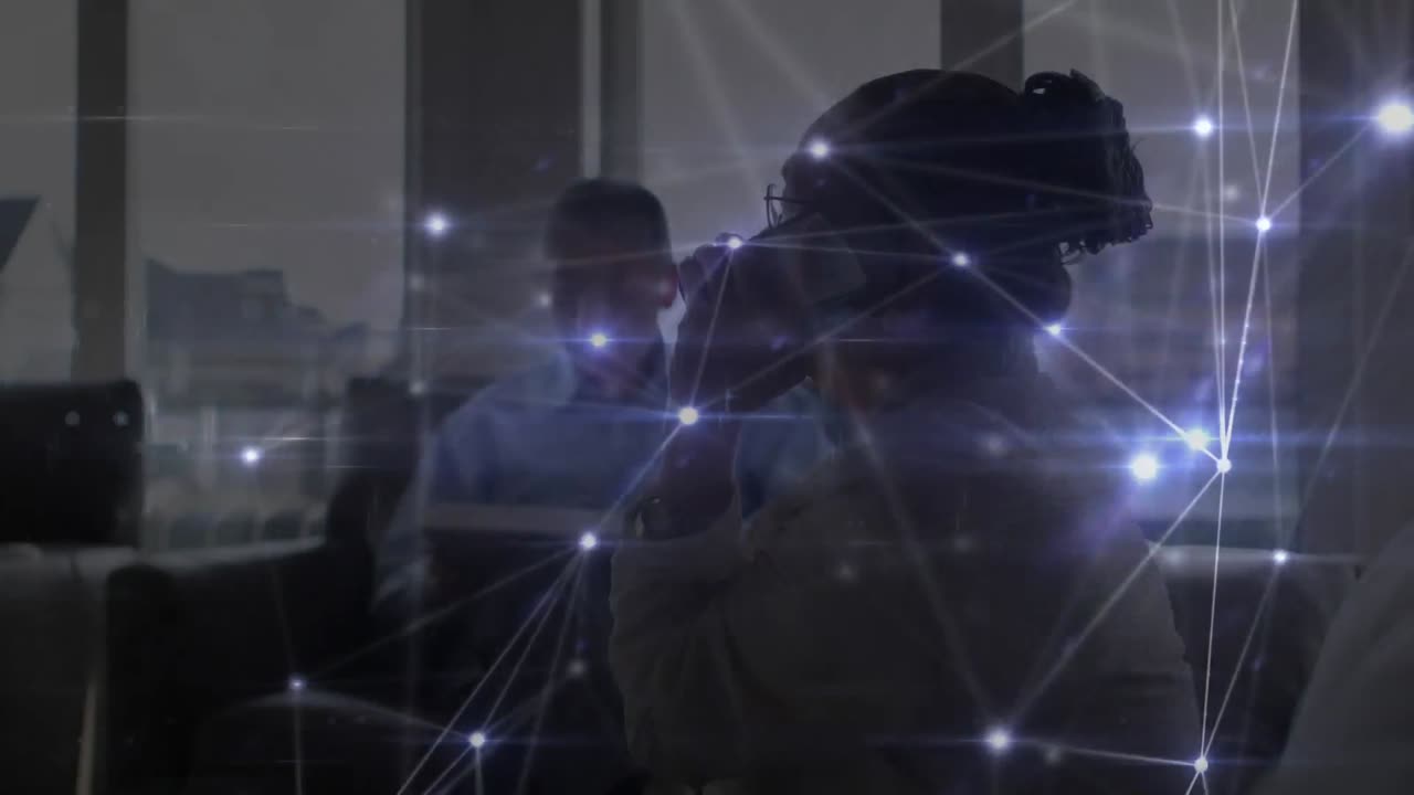 Web of connection against woman talking on a smartphone