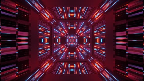 haces de luz de neón brillantes rojos y azules en el túnel octágono, gráfico en movimiento