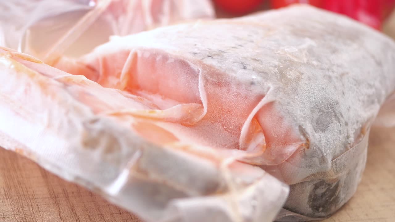 filetes de salmón congelados en envases