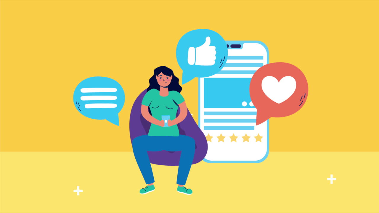 frau, die smartphones und social-media-ikonen benutzt