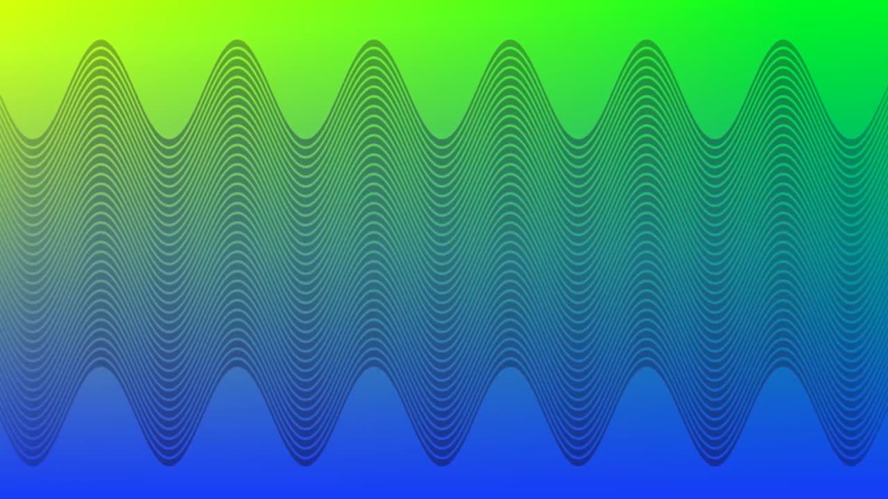 파란색과 초록색 배경 위에 움직이는  ⁇ 은 검은색 운동 평행 파동선의 애니메이션