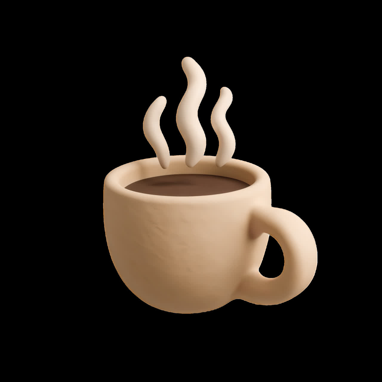 Animazione di vapore da tazza di caffè in argilla come risorsa isolata, video 4K trasparente, canale alfa, ProRes 4444.